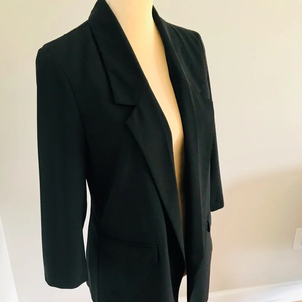 Gently Worn NY & Company Tuxedo Style Open Front Jacket/Blazer Black Size M - Picture 4 of 9